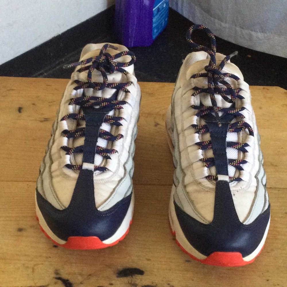 Men's Athletic Sneakers in White, Navy & Orange
